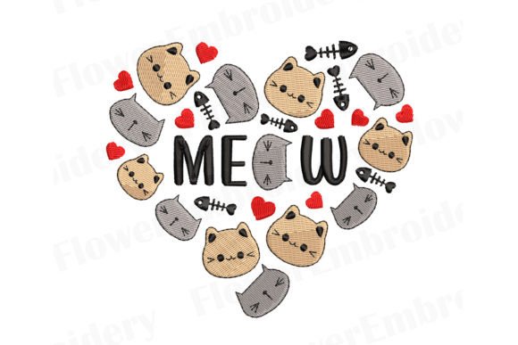 I Love Cat Machine Embroidery Design