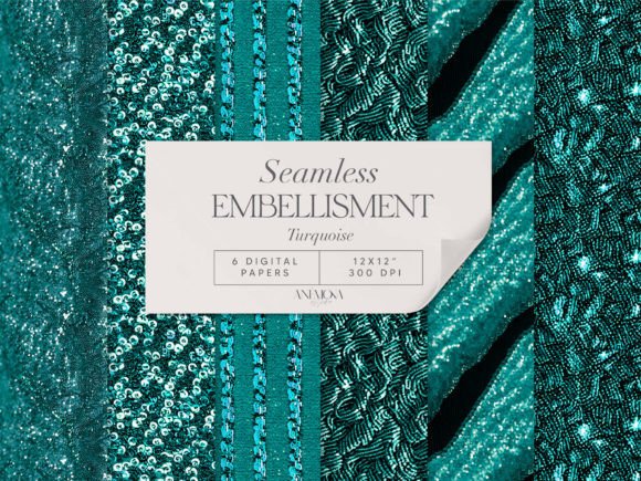 Turquoise Embroidery Sequin Fabric Paper